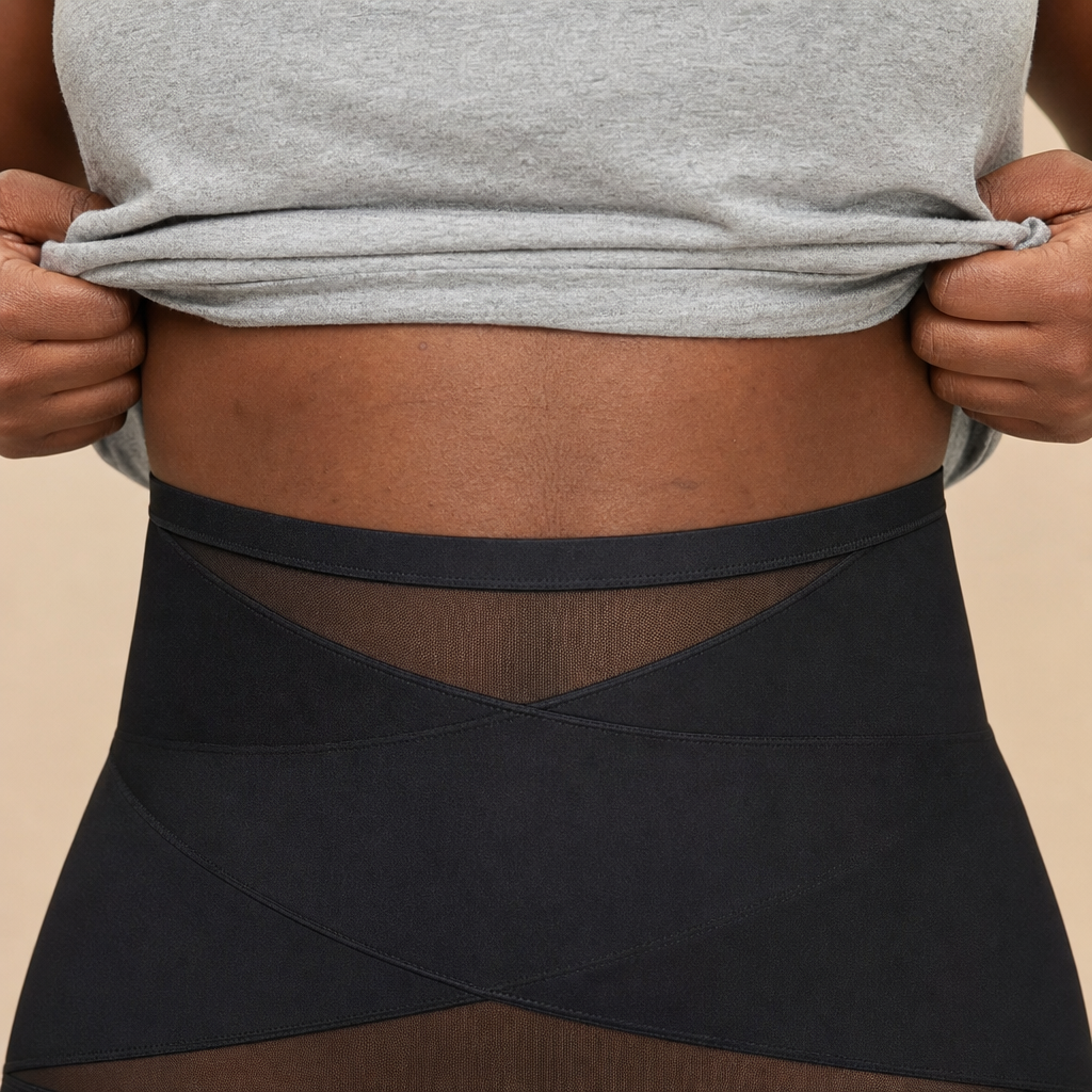 Worn: high waistband above the scar line